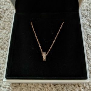 PANDORA Pendant Necklace Rose & Clear CZ w/box
